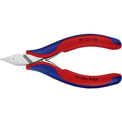 Eine rote und blaue Seitenschneiderzange mit der Aufschrift 'Cu max. Ø 0,8'. Geeignet zum Schneiden von Kupferdrähten.