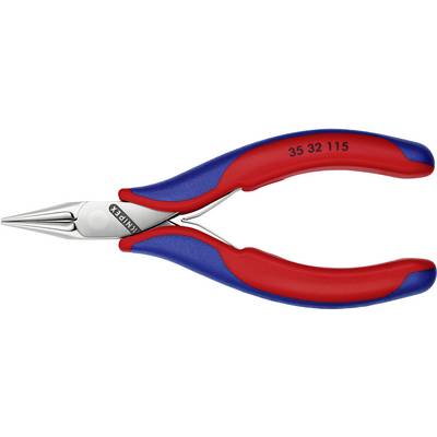 Eine rote und blaue Zange mit spitz zulaufenden Backen, geeignet für präzise Arbeiten wie das Biegen oder Schneiden von Drähten.