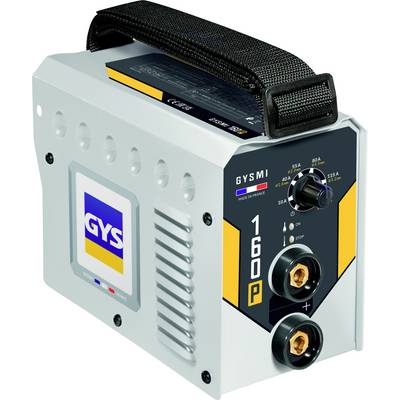 Tragbare Schweißmaschine GYSMI 160P mit Tragegriff, vorderer Bedienungsskala und Stromausgangssteckern.