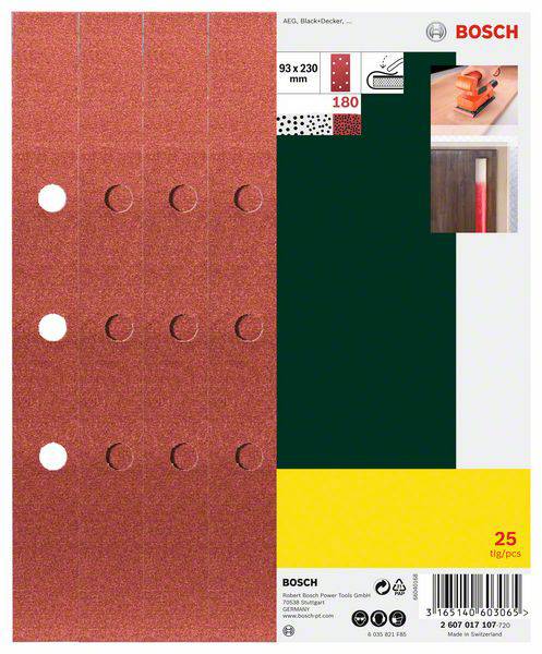 BOSCH - Schleifpapier - 25 Stücke - rectangular - Körnung: 180 - 93 mm x 230 mm (2607017107)