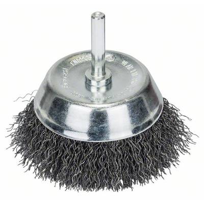 Stahlbürstenaufsatz mit Spiralborsten und Metallgehäuse, geeignet zur Rostentfernung oder Reinigung von Metalloberflächen.