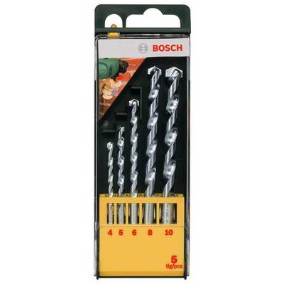 Bohrer-Set von Bosch mit fünf Spiralbohrern unterschiedlicher Größe, verpackt in einer gelben Box, geeignet für Betonarbeiten.