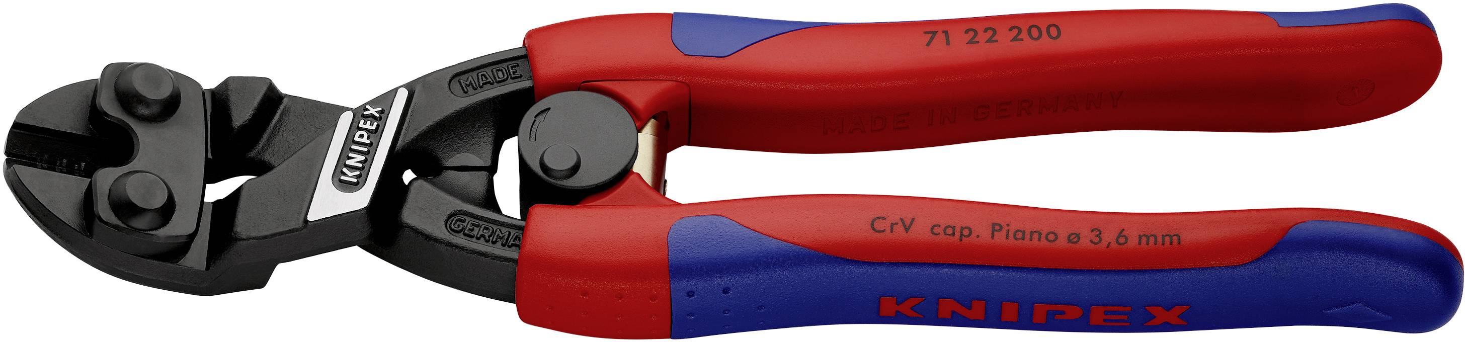 'KNIPEX' Mini-Bolzenschneider, rot-blau, mit robusten Klingen, geeignet zum Schneiden von Metalldrähten bis 3,5 mm.