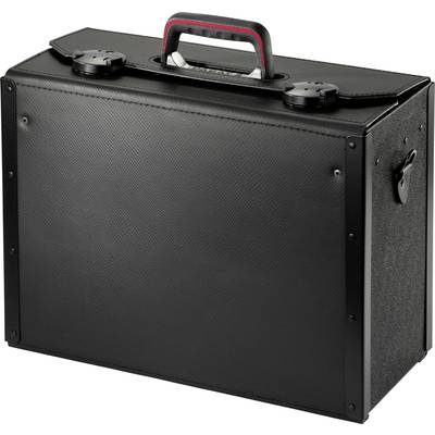 Eine schwarze, rechteckige Transportbox mit stabilem Griff oben, geeignet für den sicheren Transport von empfindlichen Gegenständen.