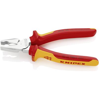Eine rote und gelbe Kombizange von Knipex liegt auf einem weißen Hintergrund.