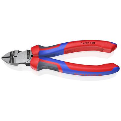 Seitenschneider von Knipex mit rot-blauen Griffen, Modellnummer 14 22 160, für präzises Schneiden von Drähten und Kabeln.