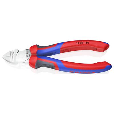Roter und blauer Seitenschneider mit der Aufschrift 'Knipex' und '14 25 160', geeignet zum Schneiden von Drähten oder Kabeln.