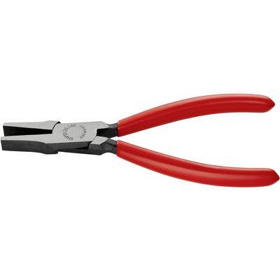 Rote Zange mit flachen Backen, verwendet für Greif- oder Schneidvorgänge in handwerklichen oder technischen Anwendungen.