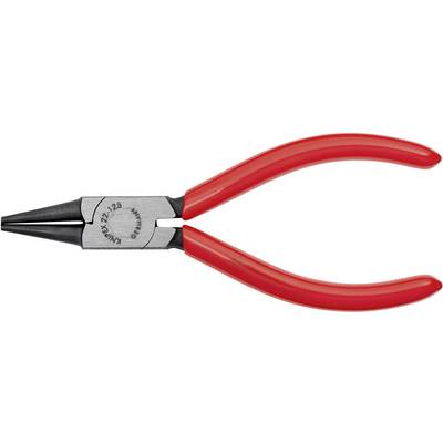 Eine rote Rundzange mit schwarzem Griff und Metallkopf, mit der Aufschrift '22/125'. Geeignet für Greif- und Biegearbeiten.