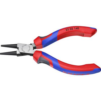 Rote und blaue Zange mit schmalen, spitzen Greifbacken und der Aufschrift 'Knipex' auf dem Griff. Geeignet für präzise Arbeiten.
