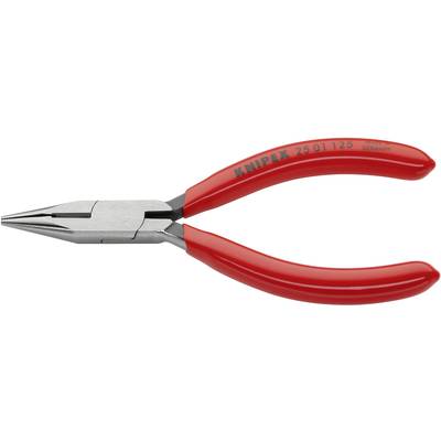 Zange mit rotem Griff, geeignet für Präzisionsarbeiten. Verpackungstext: 'KNIPEX 25 01 125' und 'Made in Germany'.