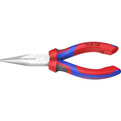 Eine rote und blaue Spitzzange mit der Aufschrift '25 05 160' auf einem Griff und 'KNIPEX' auf dem anderen.