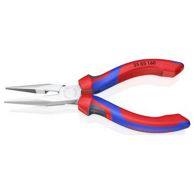 Spitzzange mit rot-blauem Griff liegt auf weißem Hintergrund, zeigt scharfe, gezahnte Greifer und ergonomisches Design.
