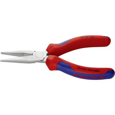 Rote und blaue Spitzzange aus Chrom-Vanadium-Stahl, geeignet für präzise Arbeiten.