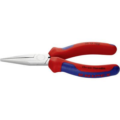 Eine rote und blaue Spitzzange mit der Aufschrift 'Knipex' auf den Griffen. Geeignet für präzise Greif- und Schneidarbeiten.