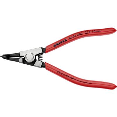 Rote Knipex Seegeringzange für Innenringe mit gebogenen Spitzen, geeignet für Ringe von 3-10 mm, aus Chrom-Vanadium-Stahl.