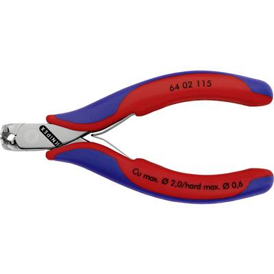 Eine rote und blaue Zange mit der Bezeichnung 'Knipex' auf einem der Griffe, geeignet für Kabel bis 2,0 mm Durchmesser.