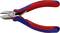 Eine rote und blaue Seitenschneiderzange. Aufschrift: '76 12 125', 'Knipex Germany'. Geeignet für Drahtdurchmesser bis 4 mm.