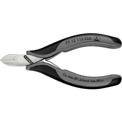 Die Abbildung zeigt einen schwarzen ESD-Seitenschneider von Knipex. Er ist für Cu-Draht mit max. Durchmesser 1,6 mm geeignet.