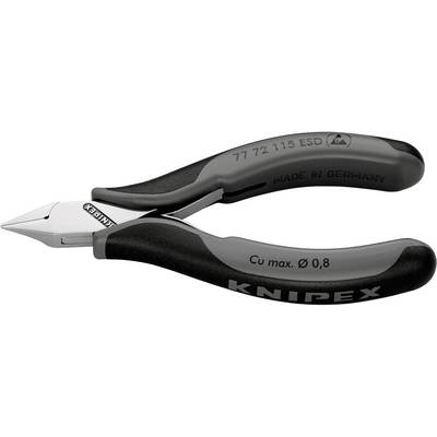 Elektrozange von KNIPEX, schwarz-grau, mit Aufschrift 'Made in Germany'. Geeignet zum Schneiden von Kupferdrähten bis Ø 0,8 mm.