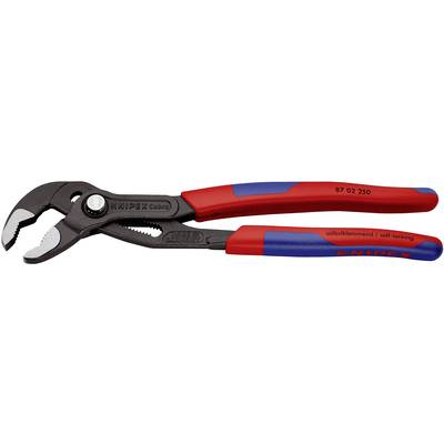 Rote und blaue Wasserpumpenzange mit selbstsicherndem Mechanismus, ideal für Rohrverschraubungen und Muttern.