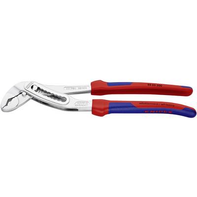 Eine rote und blaue KNIPEX-Zange, selbstklemmend. Zeigt den Griff oben und die Greifbacken unten. Modellnummer '88 05 300'.