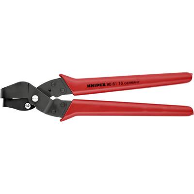 Das Bild zeigt einen Kabelschneider mit roten Griffen und schwarzem Schneidekopf. Auf dem Griff steht 'KNIPEX 90 61 16 GERMANY'.