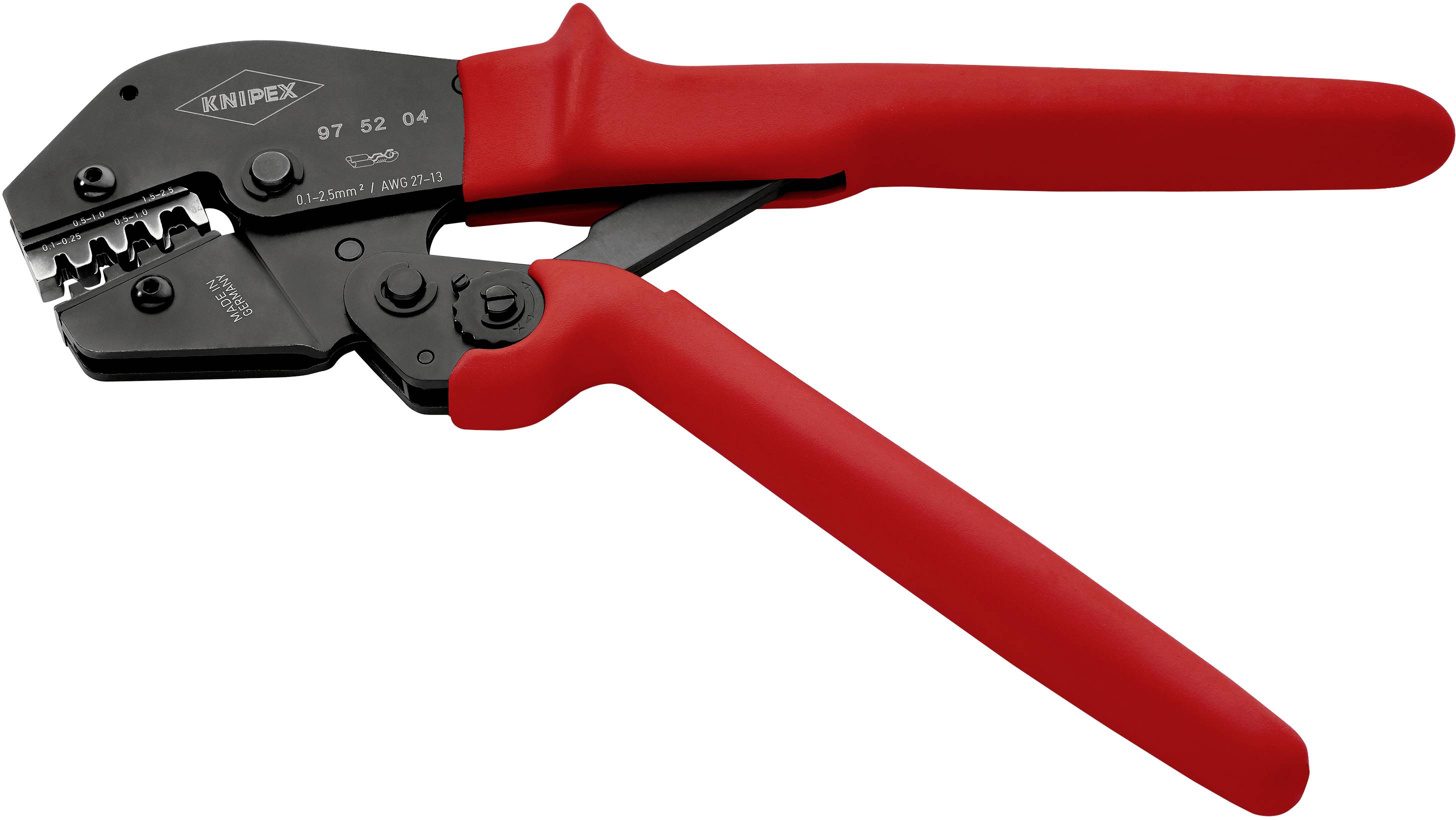 Zange mit rotem Griff, geeignet zum Abisolieren und Schneiden von Drähten, Markenname 'Knipex' auf dem Werkzeug eingeprägt.