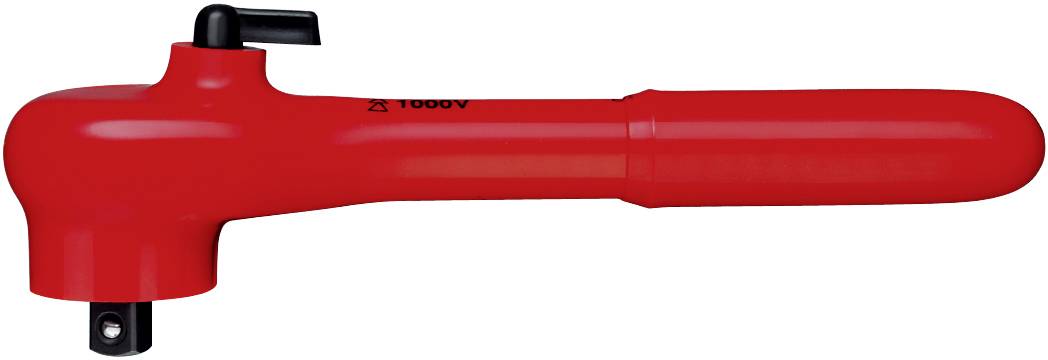 Roter, isolierter Drehmomentschlüssel für Arbeiten bis 1000V, mit schwarzem Hebel oben und quadratischer Aufnahme unten.