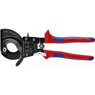 'Knipex Ratschenkabelschneider', eine rote und blaue Zange, geeignet für Cu- und Al-Kabel bis 32 mm oder 240 mm².