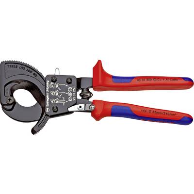 'Knipex' Kabelschneider, geeignet für Cu- und Al-Kabel mit einem Durchmesser von maximal 32 mm. Rot-blaue Griffe für besseren Halt.