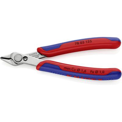 Eine Knipex Seitenschneiderzange mit rot-blauen Griffen und Edelstahlklingen, geeignet für das Schneiden von Kupfer- und Eisendraht.