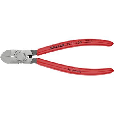 Rote Kunststoffzange mit Aufschrift 'Knipex 72 11 160', 'Made in Germany' und 'für Plastik'. Geeignet zum Schneiden von Plastik.