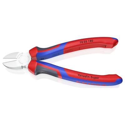 Rote und blaue Seitenschneider aus Metall mit Aufschrift 'KNIPEX' und 'Vanadin-Super' auf den Griffen. Werkzeug für Drahtschneidearbeiten.