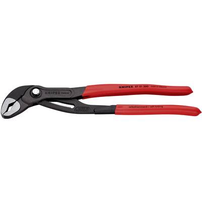 Zange mit rotem Griff, bekannt für selbsthemmende Greifmechanik. Markierung 'KNIPEX 87 01 300'.