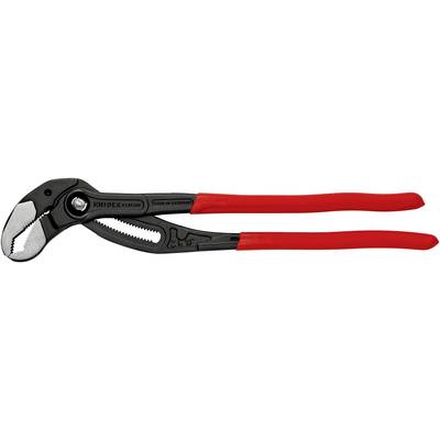 Rote, verstellbare Rohrzange aus Metall, verwendet für das Greifen und Halten von Rohren und anderen runden Objekten.