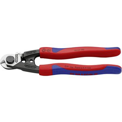 Seitenschneider mit roten und blauen Griffen, Marke 'KNIPEX', geeignet zum Schneiden von Draht bis 2,5 mm Durchmesser.