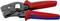 Eine rote und blaue Zange der Marke 'Knipex', Modellnummer 97 53 08, hergestellt in Deutschland, zum Crimpen von 0,08-10 mm² Kabeln.
