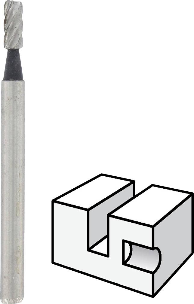 Fräser links abgebildet; rechts eine Zeichnung, die den Typ der erstellten Nut mit Detail zeigt.