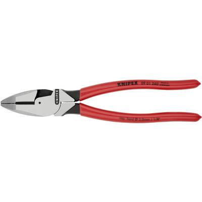 Beißzange mit roten Griffen und silbernen Schneidebacken. Geeignet zum Schneiden harter Materialien. Markierung: 'Knipex 02 01 240'.