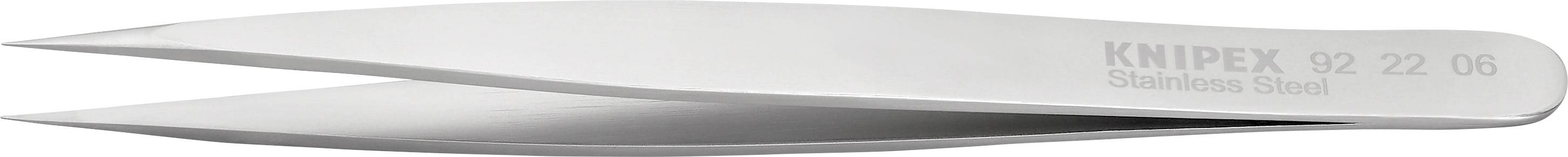 Metallpinzette aus rostfreiem Stahl mit der Aufschrift 'KNIPEX 92 22 05 Stainless Steel' auf einer Seite.