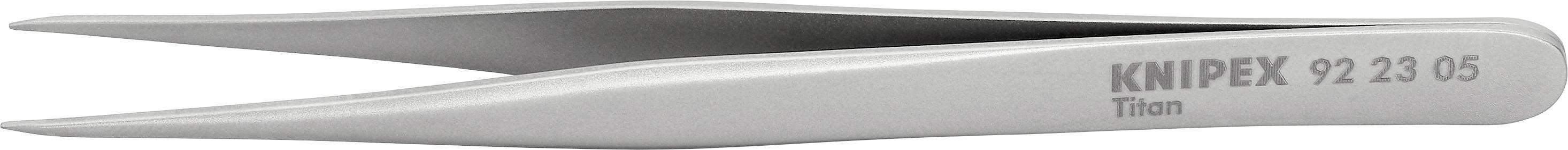 Eine silberne Pinzette mit der Aufschrift 'KNIPEX 92 33 05 Titan'.