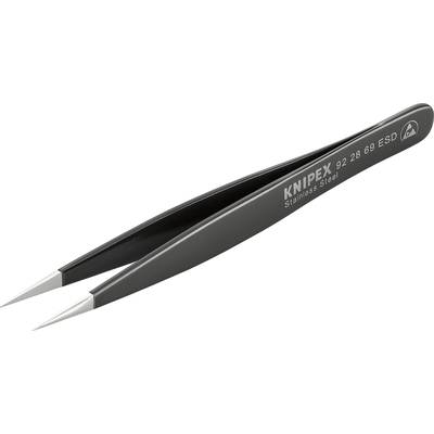 Pinzette aus Edelstahl mit spitzen Enden. Aufschrift: 'Knipex 92 28 69 ESD, Stainless Steel' auf der Seite.