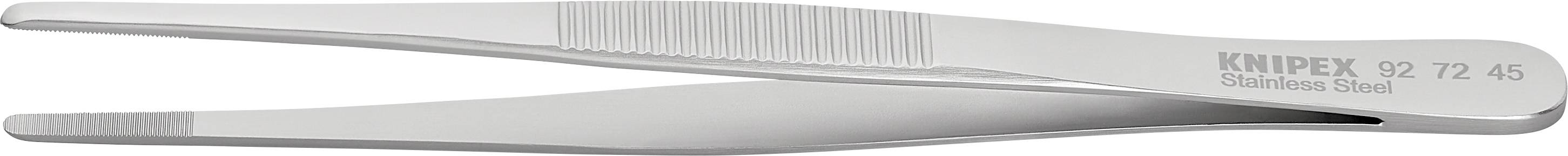Metallpinzette mit geriffelten Spitzen und seitlichem Aufdruck 'Knipex'. Geeignet für präzise Arbeiten in Technik oder Medizin.