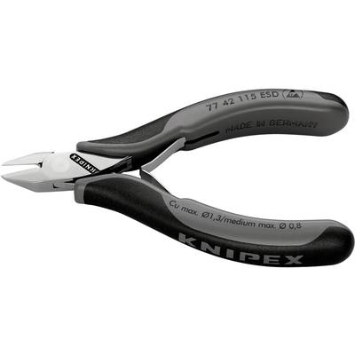 Eine schwarze Zange mit der Aufschrift 'Knipex' auf dem Griff. Sie ist für präzises Schneiden geeignet und stammt aus Deutschland.