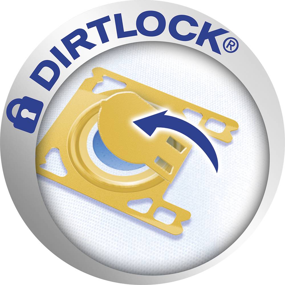 Rundes Logo mit der Aufschrift 'Dirtlock' und einem blauen Schloss-Symbol. Zeigt einen gelben Verschlussmechanismus mit Pfeil.