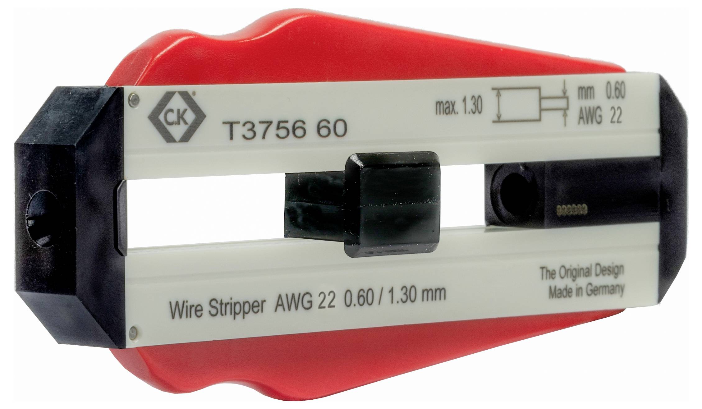 'Kabelabisolierzange AWG 22, 0,60/1,30 mm, Originaldesign, Hergestellt in Deutschland, Modellnummer T3756 60, Max. 1,30 mm.'