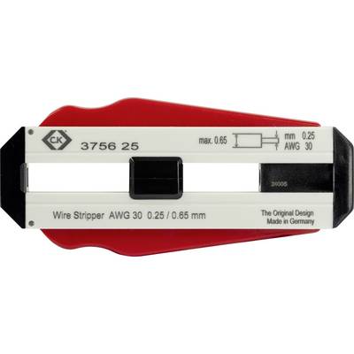 Abisolierzange mit Aufdruck 'Wire Stripper AWG 30 0,25 / 0,65 mm', maximale Kapazität 0,65 mm, hergestellt in Deutschland.