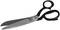 Eine große, silberne und schwarze Schere mit ergonomischen Griffen, die auf einen weißen Hintergrund zeigt.