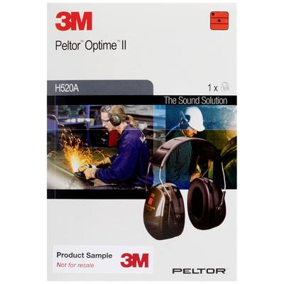 Die Verpackung zeigt 3M Peltor Optime II Gehörschutz mit Bildern einer Person, die in einer lauten Umgebung arbeitet.